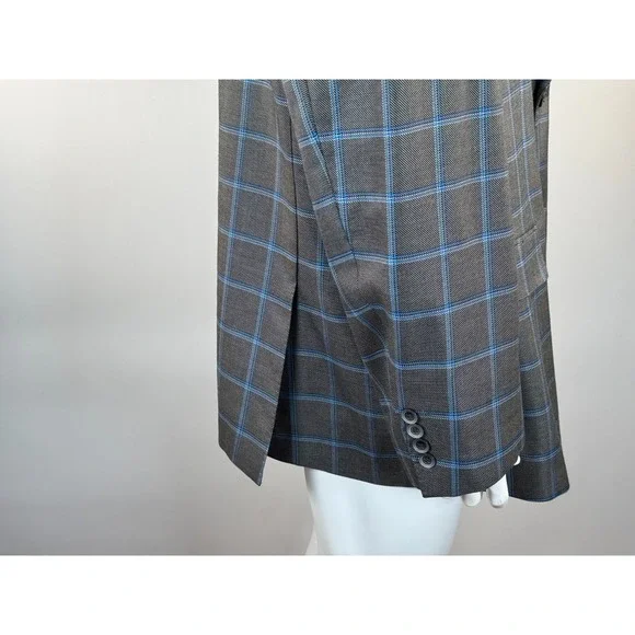 Canaletto Italy Silk Wool Plaid Blazer Mens 54? EUC Lined 2-Button Double-Vented